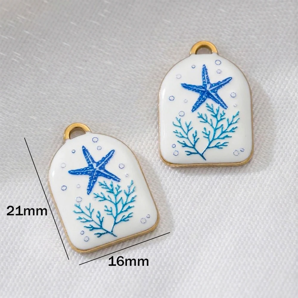 2 Stück Gold Edelstahl Emaille Meeresstern Muschel Anhänger Blaue Meerestier Charms Bastelzubehör für Frauen DIY Schmuckherstellung – Detail 5