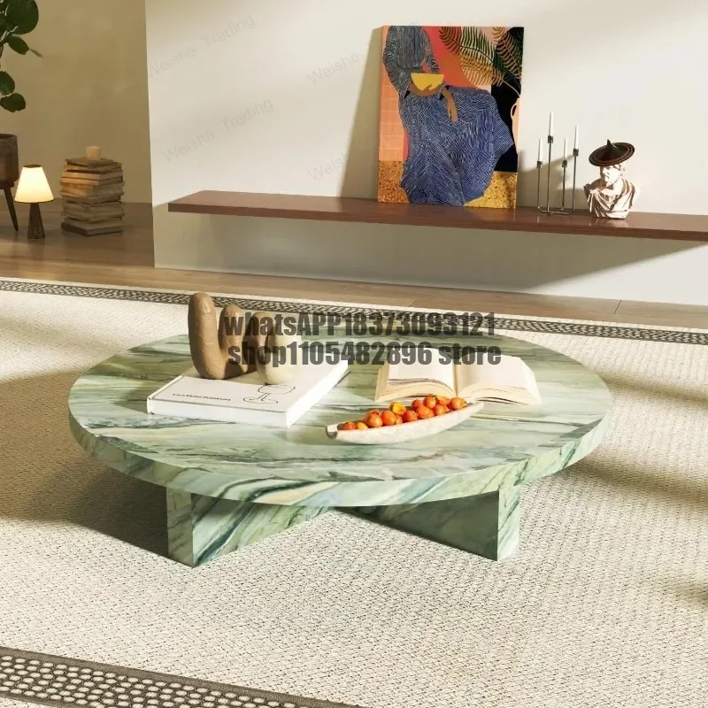 Pink Jade Round Coffee Table, Large Living Room Luxury Stone Side Table, Heat & Scratch Resistant, Master Design, Customizable