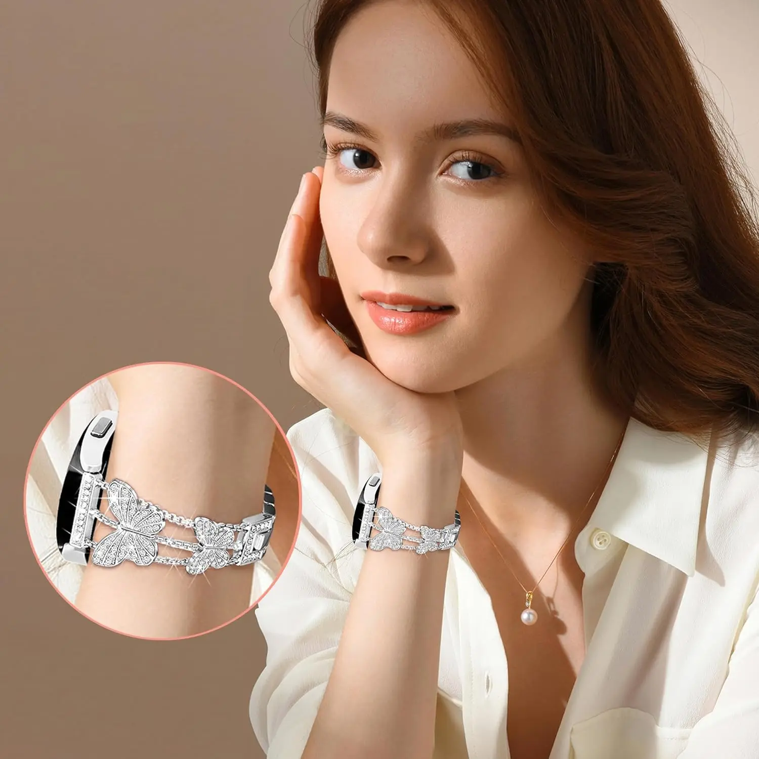 22mm Butterfly Watch Strap For Samsung Galaxy Watch 3 45mm 46mm Gear S3 Stainless Steel Watchband Fashion Rhinestone Bling Band