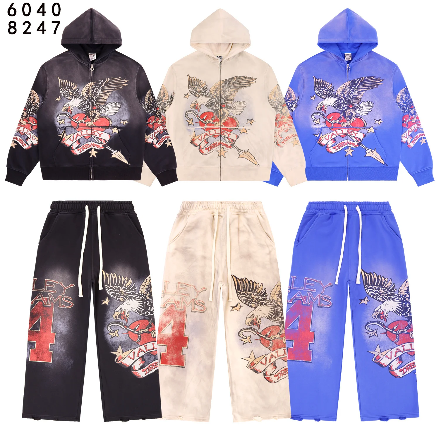 

Осенний комплект из толстовки и брюк с принтом орла и открытым кардиганом, повседневная спортивная одежда для подростков, длинные брюки-свеча, Fce Fa...