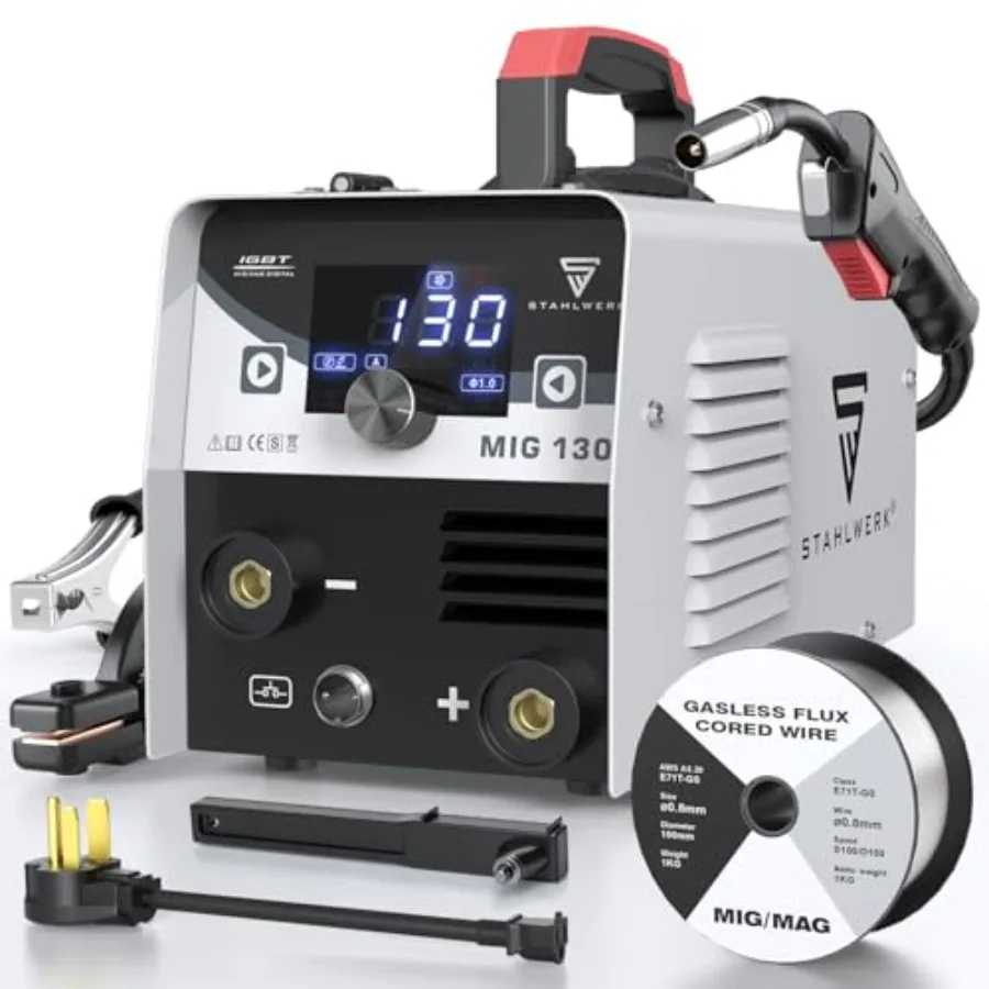 

Сварочный аппарат MIG, 130 А, 110 В/220 В, сварочный аппарат с флюсовым сердечником, двухрежимный портативный инверторный сварочный аппарат MIG/ARC с IGBT Technolog