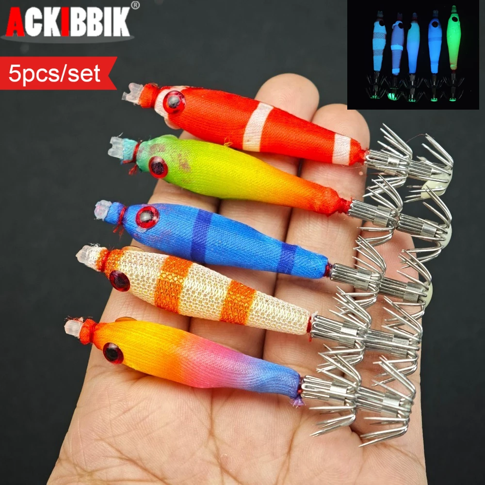 5 unids/set plantilla de calamar señuelo de pesca de camarones de agua salada cebos de camarones sepia accesorios de pesca de mar cebos de señuelo de pulpo