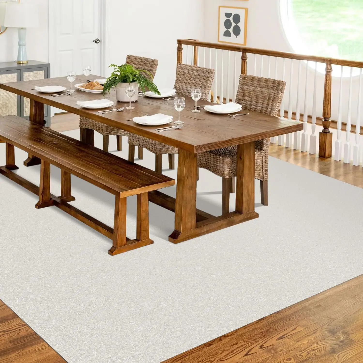 

Beige Waterproof Vinyl Area Rug 5x7 for Dining Table, Non-Slip Floor Mat for High Traffic Living Room