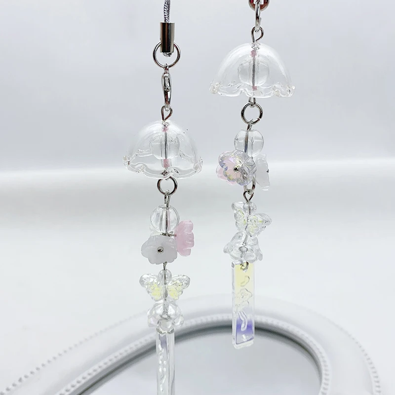 Fashion Sweet Flower Butterfly Wind Chime Beaded Pendant Cute Phone Charm Simple Keychain Exquisite Backpack Decoration Gifts