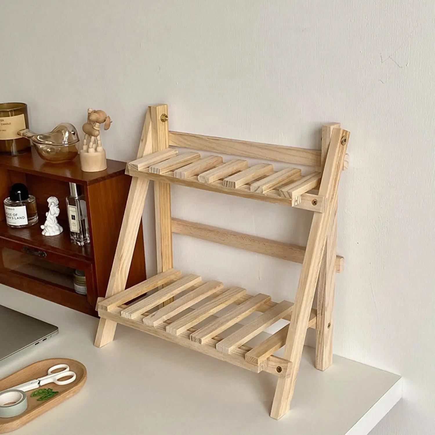 2 Tiers Plant Stand Bamboo Indoor Tabletop Bamboo Succulent for Window Sill Plant Shelf Rack Flower Pot Holder image 6