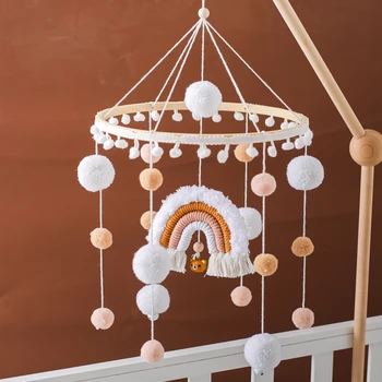 Campana para cama de bebé, juguete colgante de arcoíris de 0 a 12 meses, sonajero musical móvil de madera para recién nacido, soporte para cuna, accesorios para cama infantil
