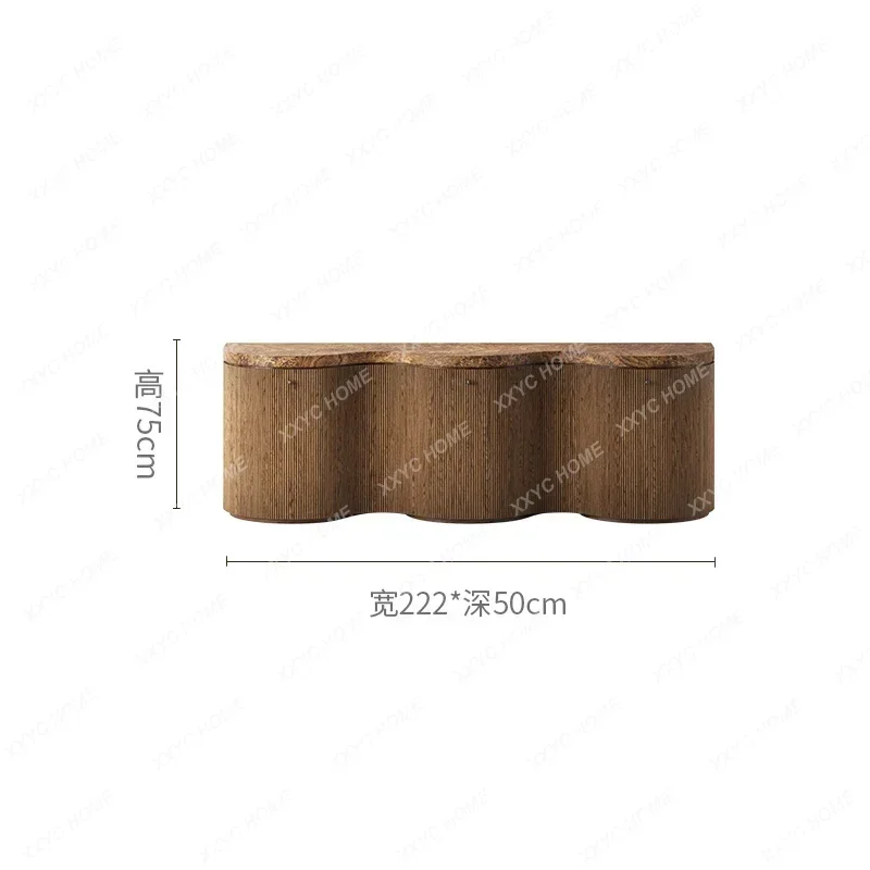 HMedieval solid wood dining side cabinet integrated wall storage, retro decorative cabinet ash wood multi-layer storage cabinet