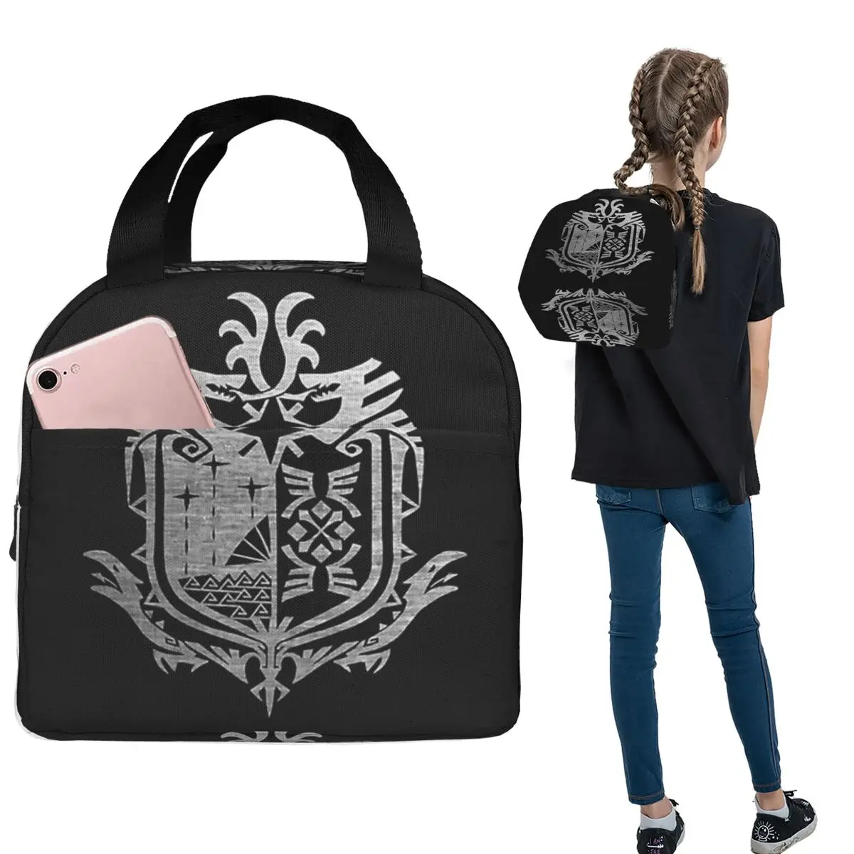 Monster Hunter World Insulated Lunch Bag for Women Kids Portable Food Boxes Thermal Lunch Box Tote
