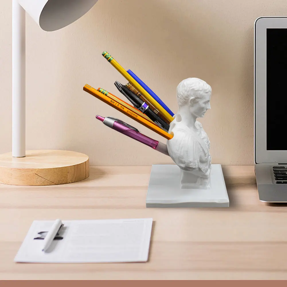 Julius Caesar Statue Stifthalter, kreativer Stifthalter, Organizer, dekorativer Stift- und Bleistifthalter, Kunstharz-Stiftregal für Lehrer, Geschenk