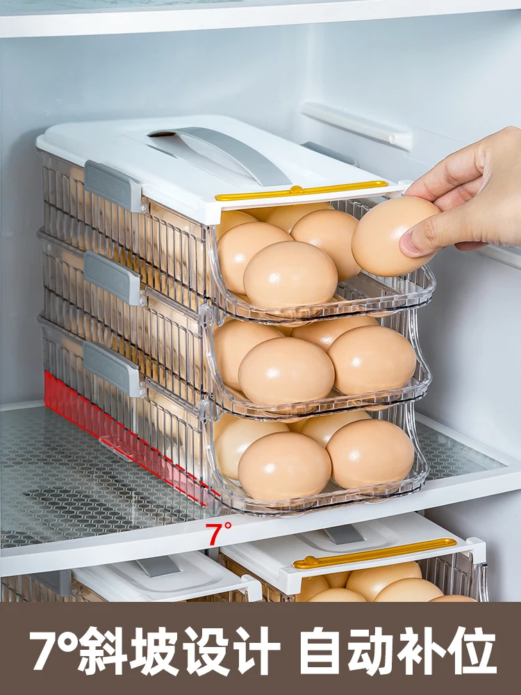 Rolling egg storage box refrigerator uses side door egg rack to hold eggs, boxed egg sorting artifact storage box.