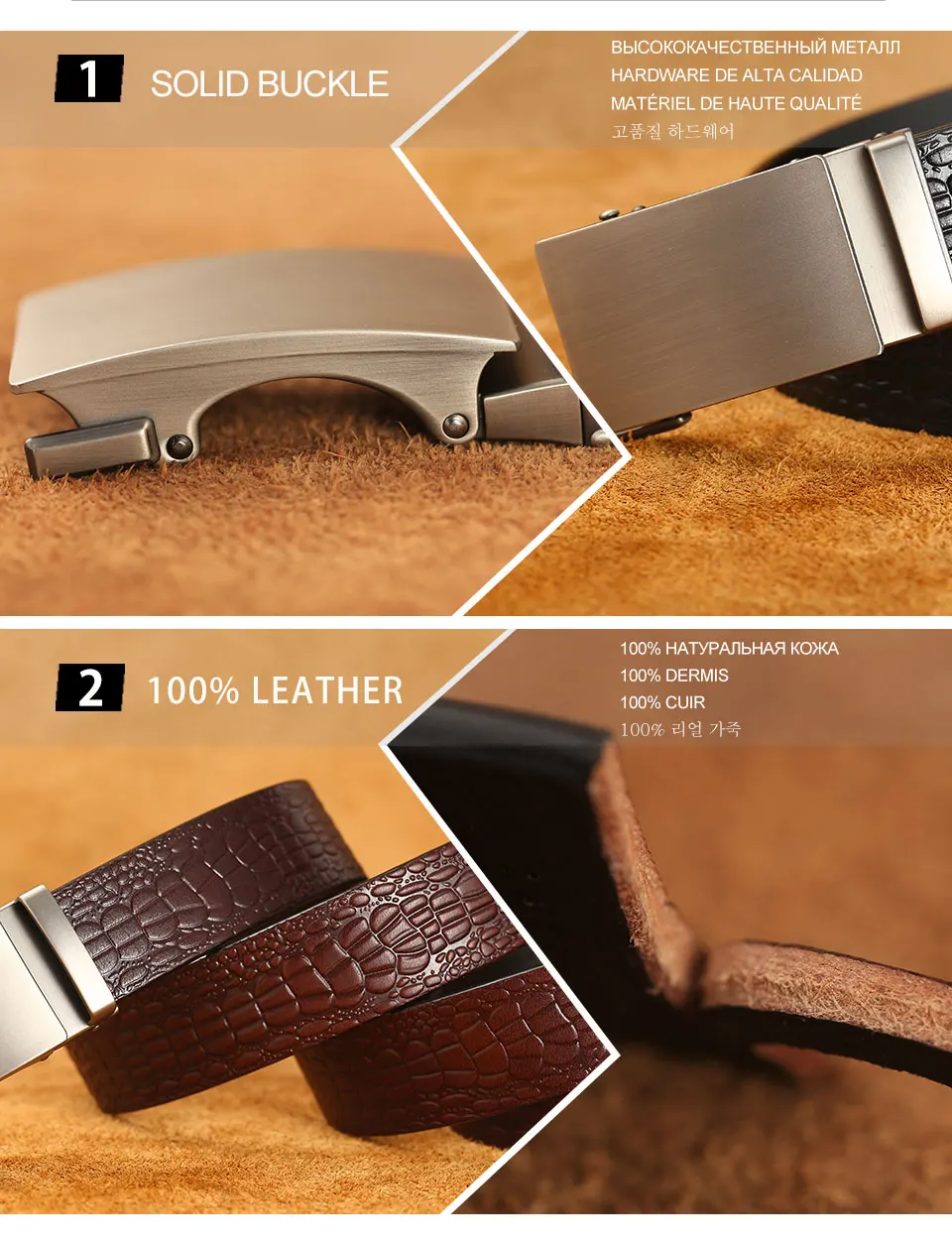 Krokodil Muster Männlich Gürtel Luxus Marke Automatische Männer Gürtel Rindsleder Leder Hüftgurt Echtes Leder Gürtel Für Jeans – Detail 4