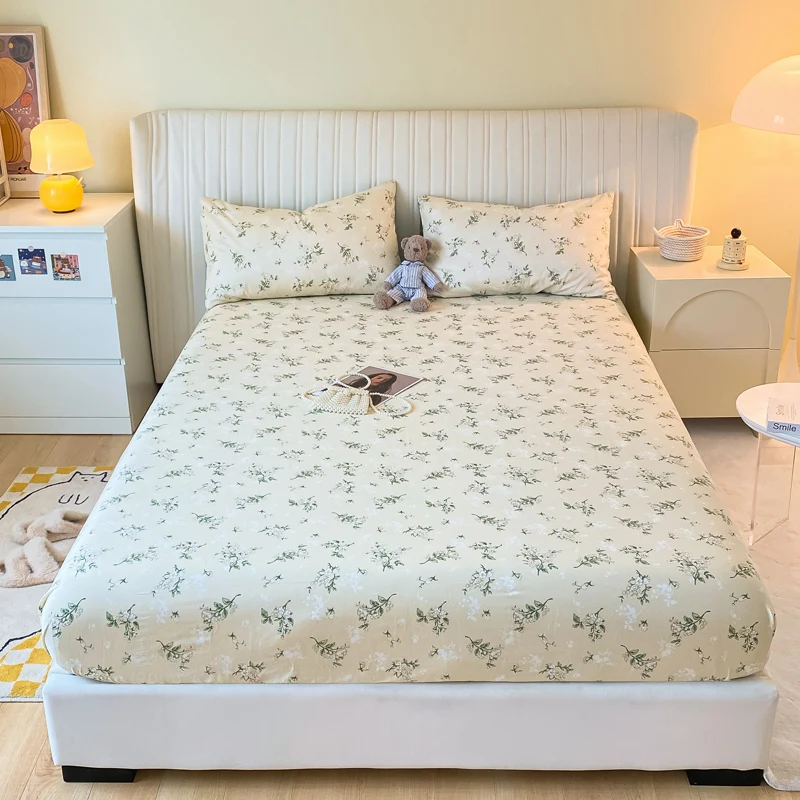 Small Fresh Floral Pattern,100% Cotton,Fitted Sheet With Deep Pocket 160x200,No Pillowcase,Soft Breathable,133x72 Fabric