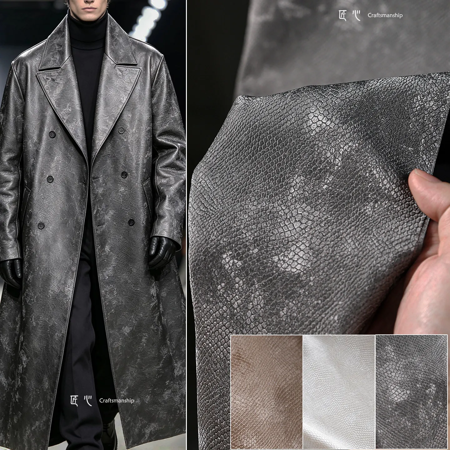 Samtartiger Stoff mit Schlangen-Prägung, Weiches Leder, Bionische Textur PU-Leder, Handgefertigter DIY-Stoff für Mäntel, Taschen und Kleidung – Detail 1