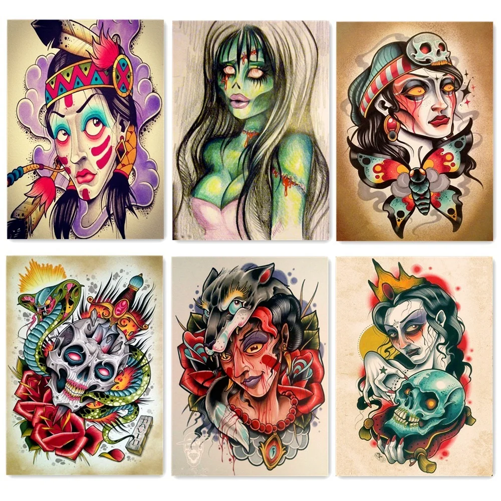 

Персонализированный дизайн татуировки иллюстрация настенная схема Ретро античное искусство винтажный матовый постер из крафт-бумаги домашний декор художественная живопись