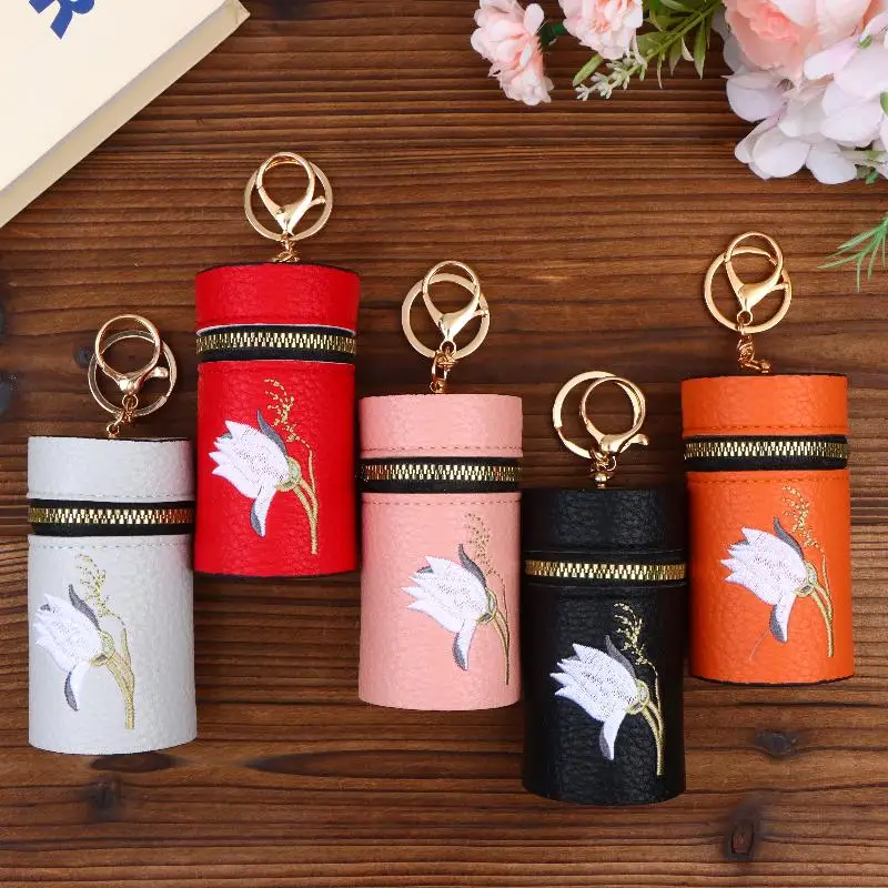 Elegant Embroidered Mini Coin Purse with Keychain Designed for Lipstick and Small Essentials
