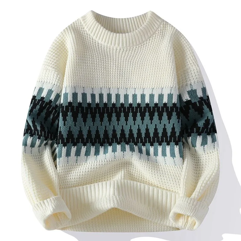 秋/冬の新ファッショントレンドプリント肥厚暖かいニットセーターメンズカジュアルルーズスポーツ高品質プラスサイズセーター