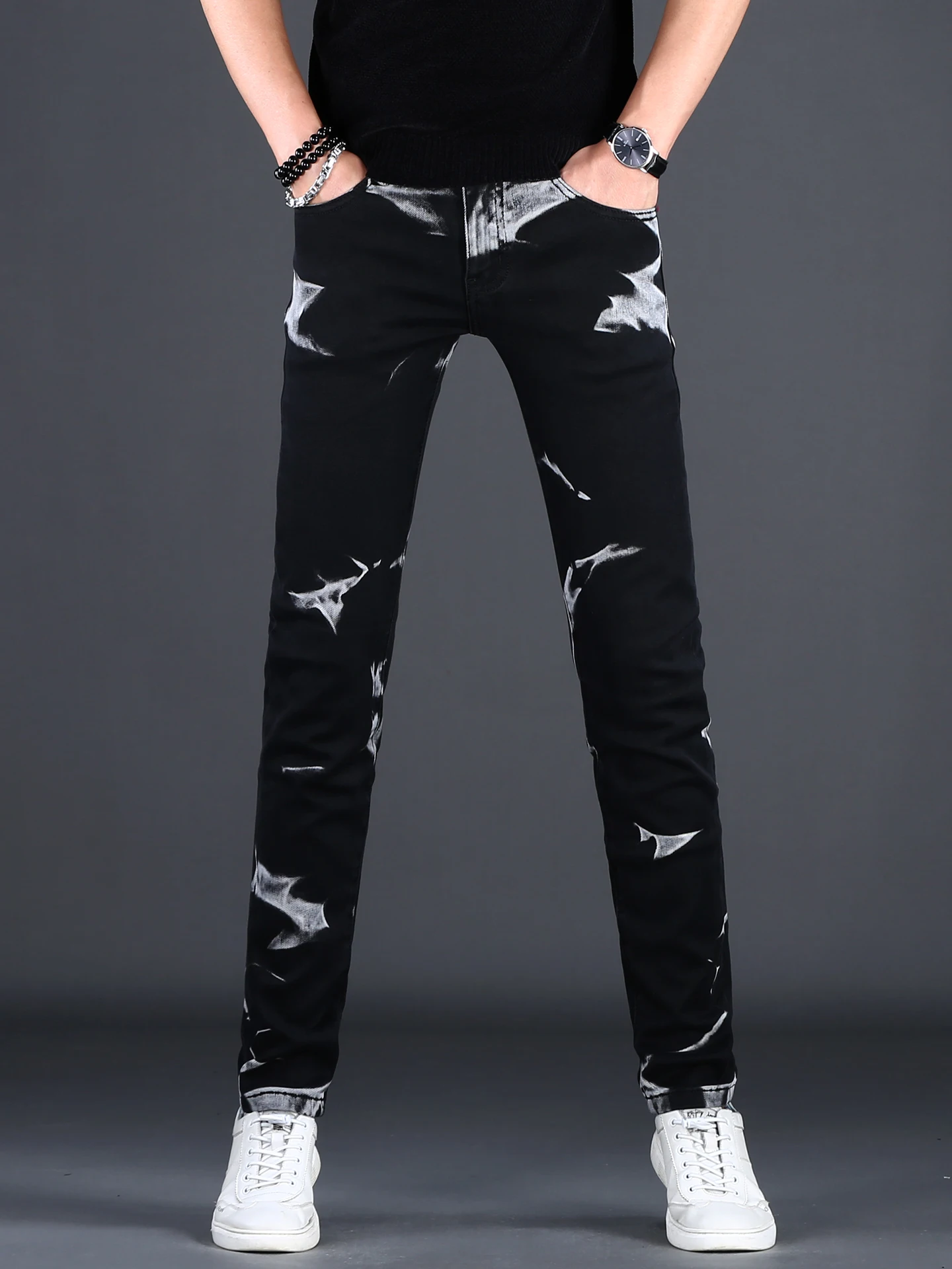 

High-End Faionable Bla Jeans Men's Slim Fit Casual Long Trousers Autumn Winter New Sle Korean Version Comfortable Denim