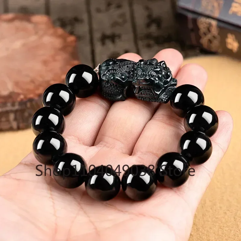 

Burmese Jade Pixiu Bracelets Luxury Natural Women Jewelry Vintage Jadeite Beaded Accessories Gift Black Amulets TalismansJewelry