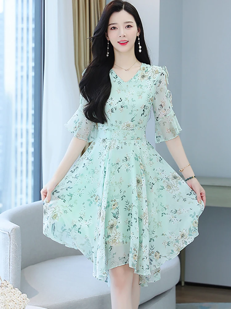 Women Floral Chiffon Butterfly Sleeve Chic Sexy Midi Dress Summer Casual Boho Beach Dress 2024 Elegant Bodycon Party Prom Dress