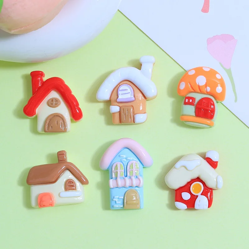 

100pcs Cute Flat Back Resin Mini simulation House Cabochon Scrapbook Kawaii DIY Embellishments Charm Decorate Accessories