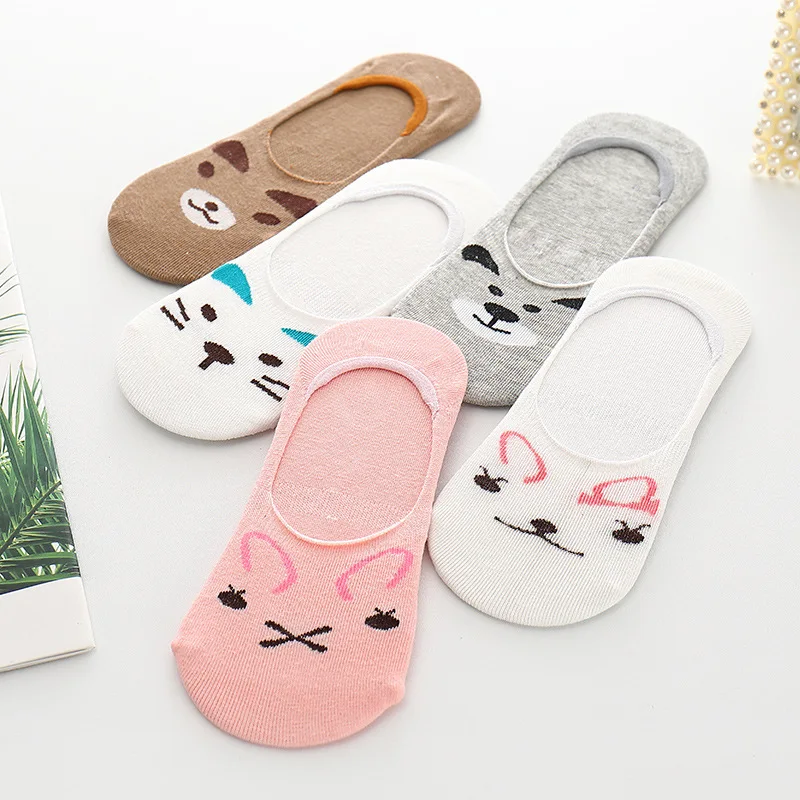 

5 pairs/lot Summer Breathable Invisible Socks Cotton Girls Lolita Kawaii Socks Cat Dog Spring Short Sock Casual Soft Haapy Sox