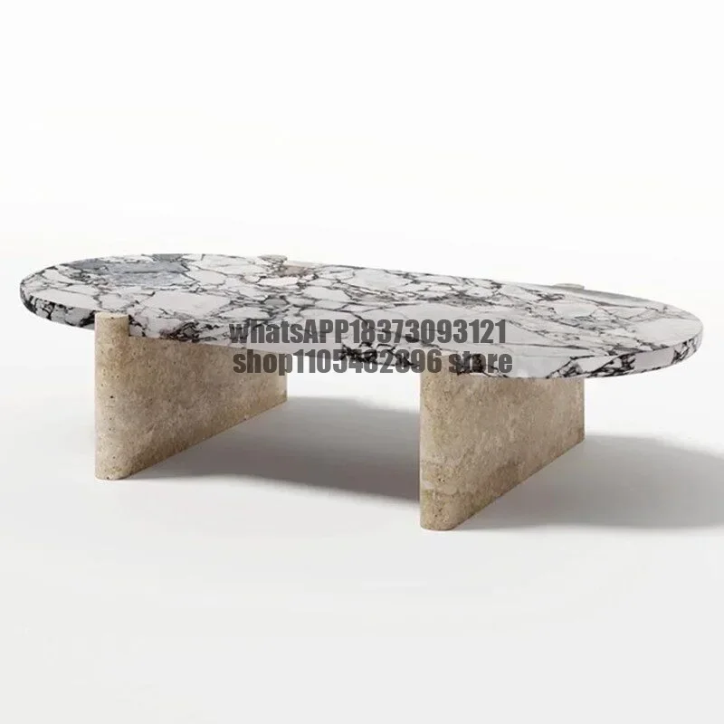 Nordic natural marble travertine coffee table modern simple model room living room, small apartment coffee table