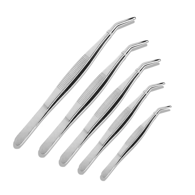 Non-slip Stainless Elbow Eyelash Curved Bent Tweezers Aquarium Jewelry Clip Medical Ear Wax Removal Forceps Pet Feeding Tool