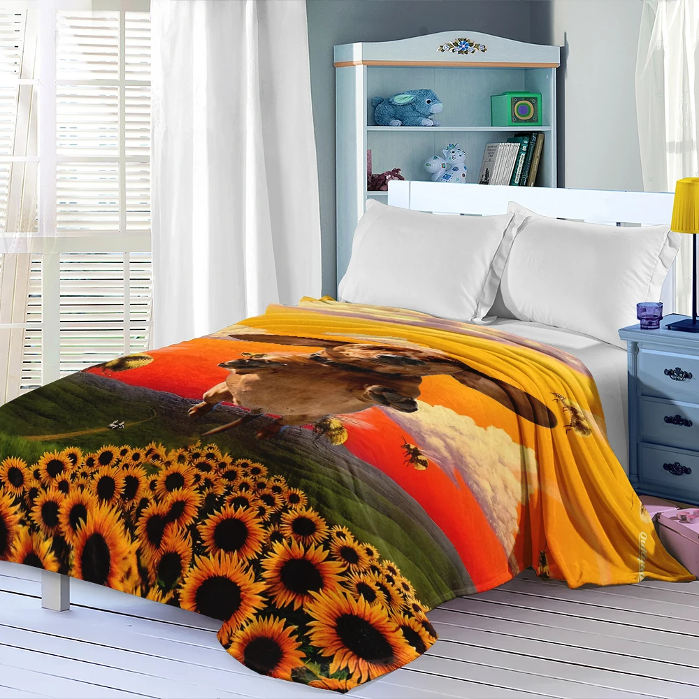 Dachshund Flying Sunflowers Flannel Fleece Blanket Soft Cozy Throw Blanket for Couch Bed Sofa Lightweight Plush Bed Blanket