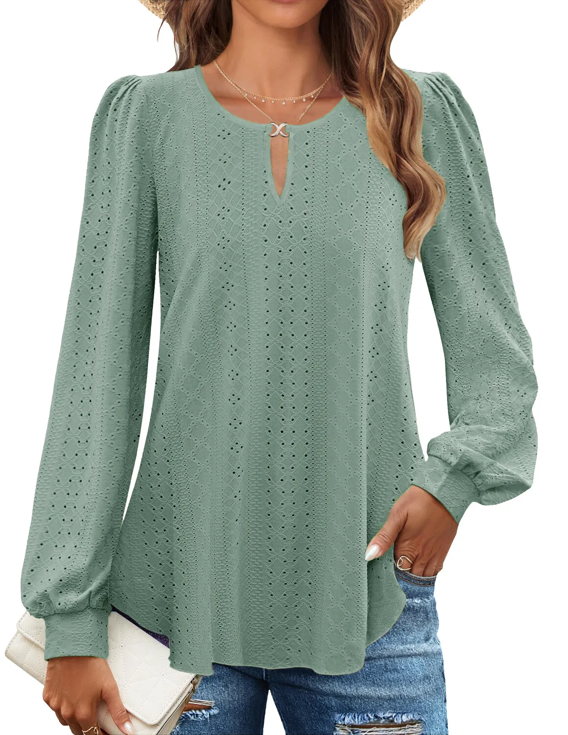 Blus Kasual Wanita Musim Gugur, Longgar, Kancing Logam, Kerah Bulat, Sweater Pullover, Atasan Polos, Longgar, Berenda, Lengan Panjang, Kemeja 2025