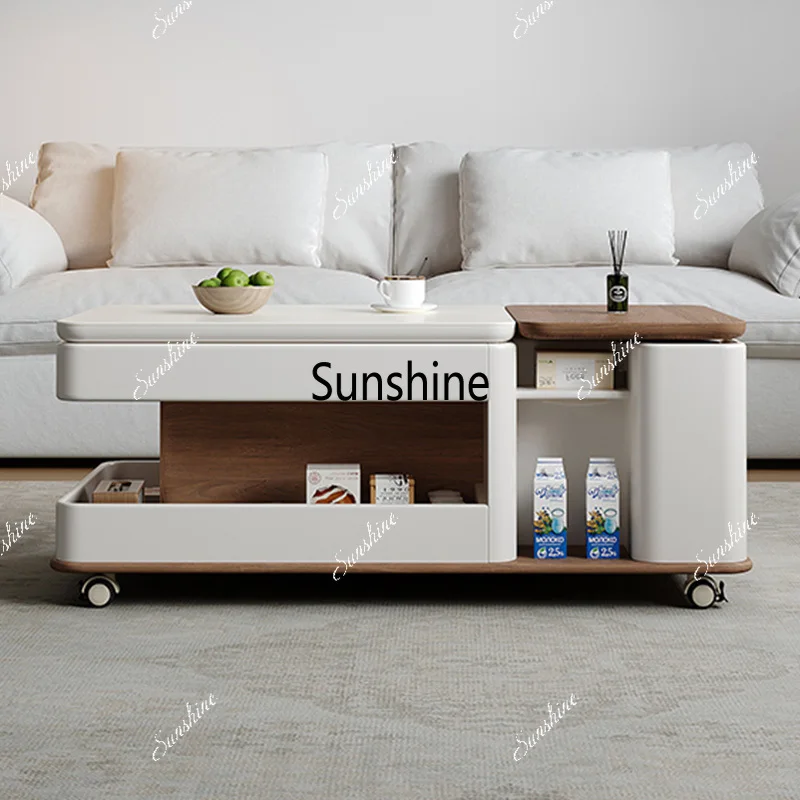 Multifunctional Storage Living Room Tea Tables Modern Home Coffee Table with Casters Stylish Compact Center Table for Apartments