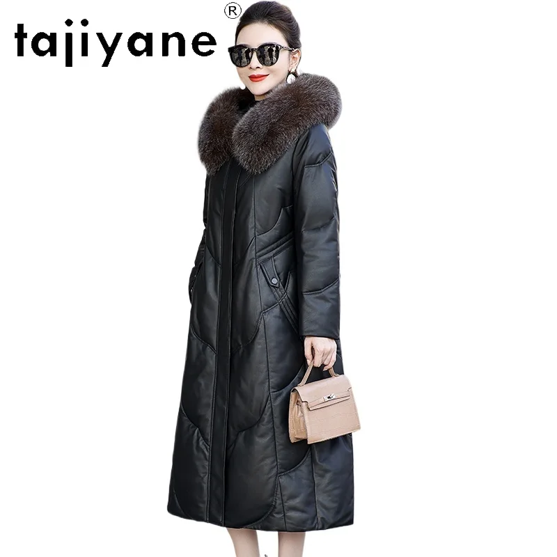 TAJIYANE Vera pelle di pecora Piumino d'oca Donna di lusso Collo in pelliccia di volpe Piumino Giacche in vera pelle 2025 Abbigliamento donna 