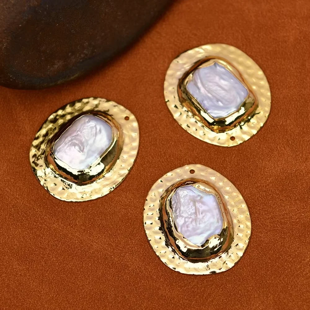 

5 Pcs Natural Pearl Freshwater Cultured White Keshi Square Pearl Beads Metal Bezel Pendant Charms Jewelry Making DIY