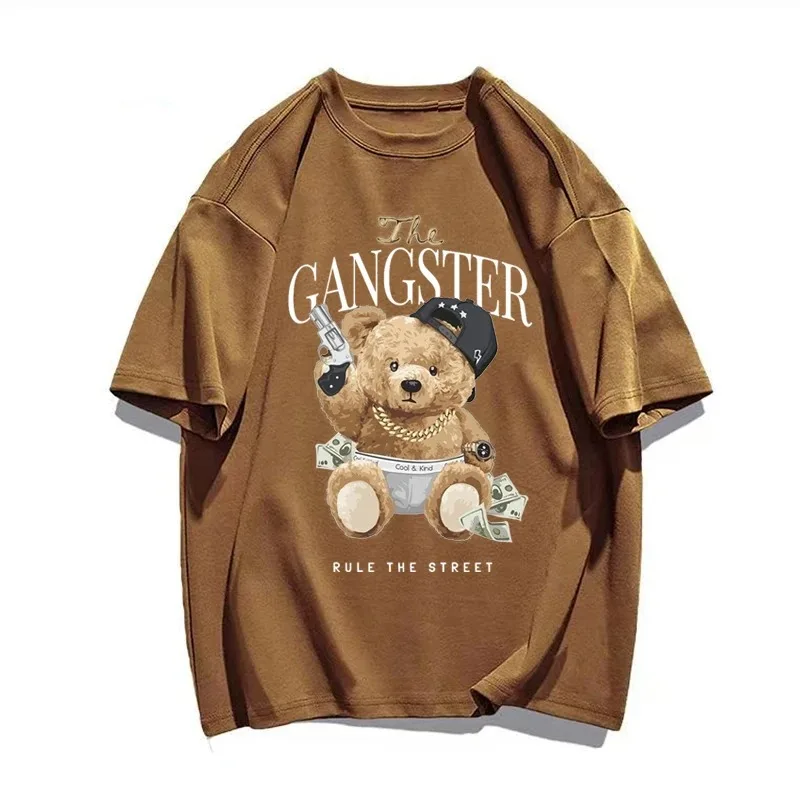 2023 Fashion Man T Shirt High Quality Summer Cotton Cartoon Bear Print Short Sleeve Y2k Tops Women Men Clothing Oversized Tees