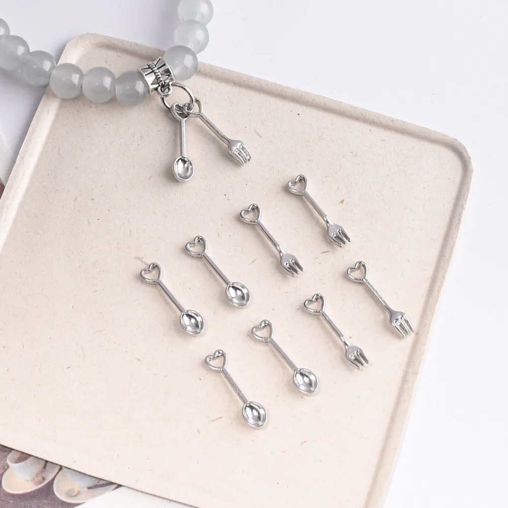 10pcs Simulation Small Love Spoon Fork Charm Pendant DIY Earring Necklace Bracelet Accessories for Jewelry Making Findings