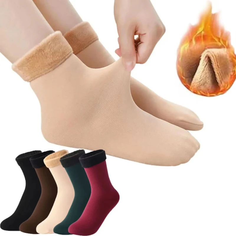 

3/6Pair Lot Women Men Winter Warm Thicken Thermal Snow Socks Solid Color Floor Socks Soft Velvet Wool Cashmere Home Dropshipping