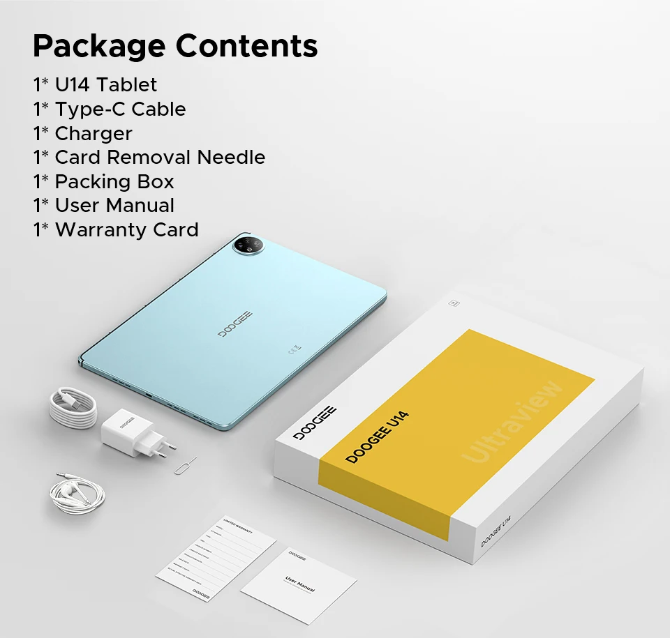 Doogee U14 Smart Tablet PC Android 16 14'' 2.2K Display 56GB(8+48) 256GB 14000mAh Battery Wifi 6 Gemini AI Widevine L1 Support