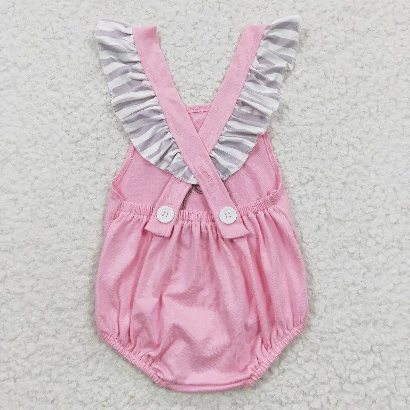Summer baby girls New rts romper wholesale boutique embroidery pink bow flower striped short sleeve rompers