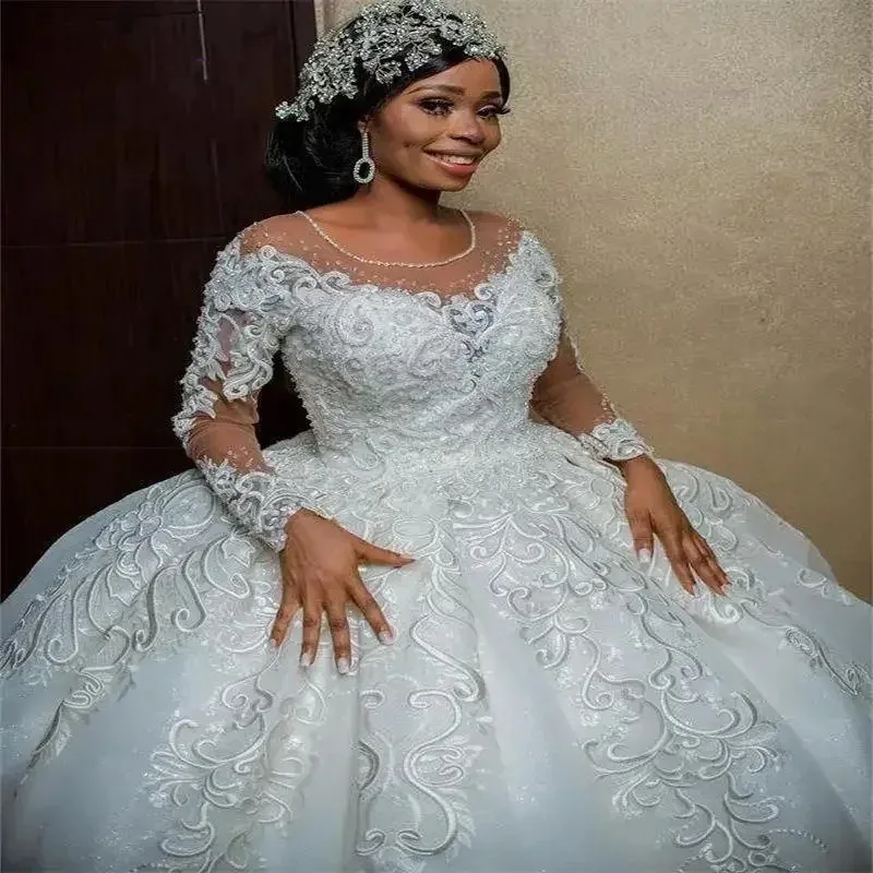 

Customized 2026 Ballgown Plus Size Wedding Dresses Vestidos Lace Appliques Long Sleeves Bridal Gowns De Novia Court Train