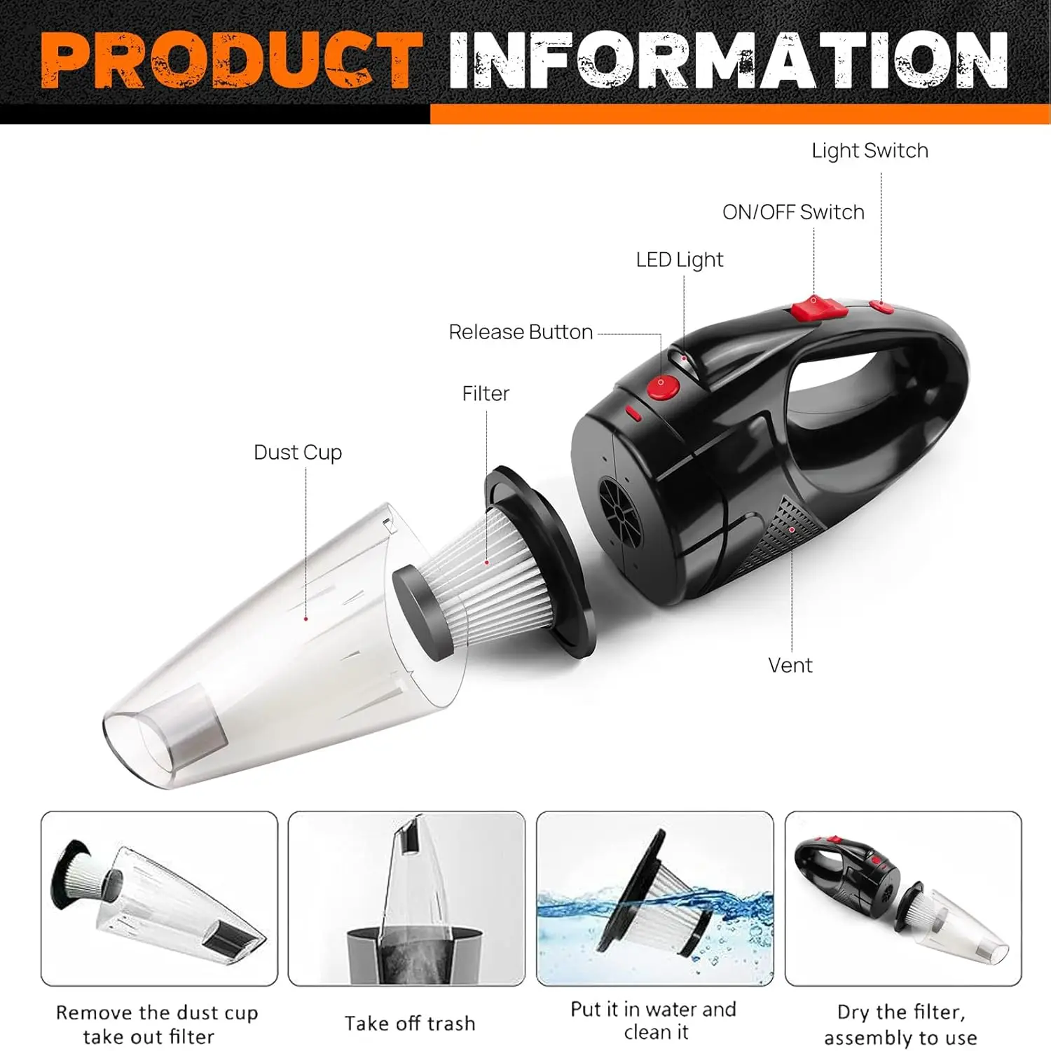 3 in 1 Cordless Handheld Vacuum Cleaner Mini Portable Rechargeable Car Vacuum for Car 7500Pa Strong Suction Car Hoover