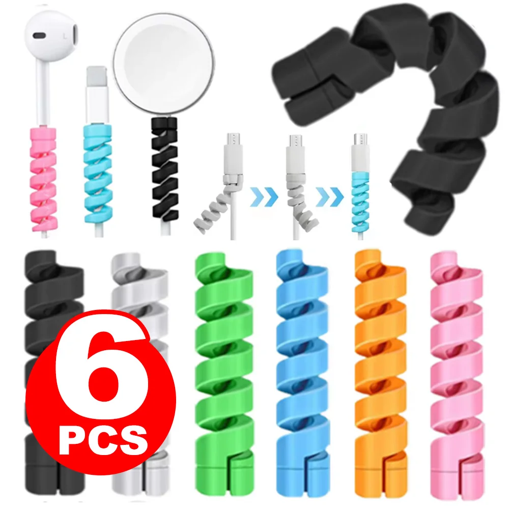 1-6Pcs Cable Winder Organizer Cables Protector Flexible Charge Spiral Winder Wire for IPhone USB Charger Cable Protective Cover