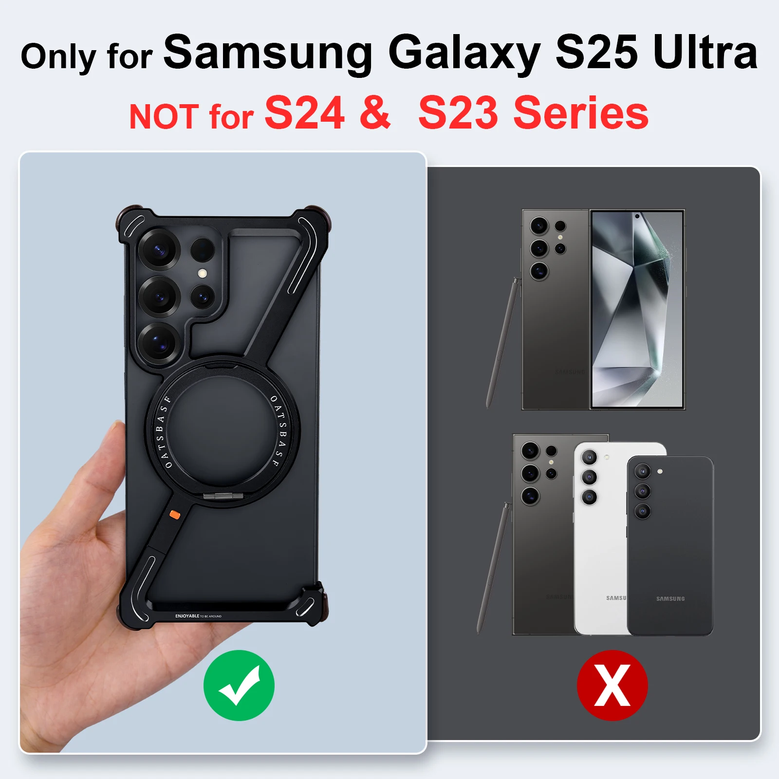 

Frameless for Samsung Galaxy S25 S24 Ultra Phone Case with 360°Rotatable Magnetic Ring Stand Shockproof Protective Bumper Cover