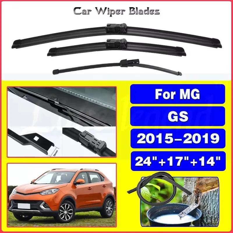 

3pcs Car Front / Rear Wiper Blades For MG GS 2015 2016 2017 2018 2019 AS21 Windshield Soft Rubber Windscreen 24"+17"+14"