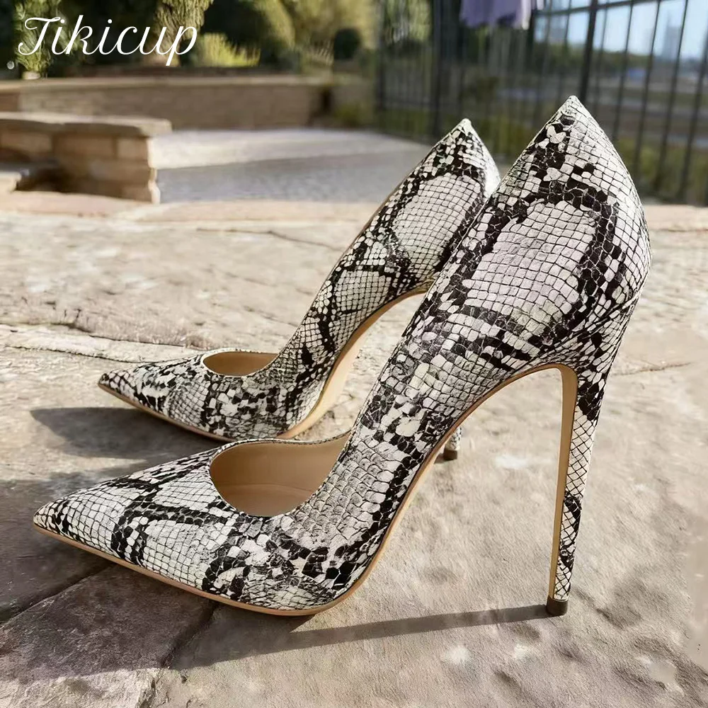 New Arrival Big Size Sexy Snakeskin Women Pointy Toe high Heels Elegant Lady Comfortable Shallow Stilettos Evening Dress Shoes