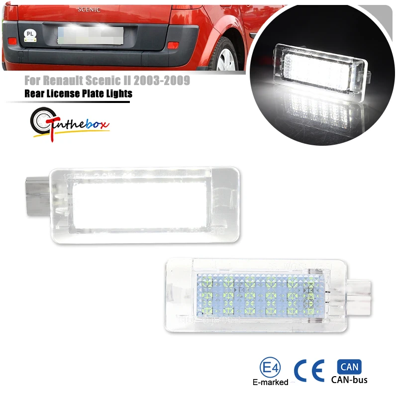 2Pcs For Renault Espace Scenic Laguna Fluence Captur Modus Dacia Duster Lodgy Logan White LED Number License Plate Light