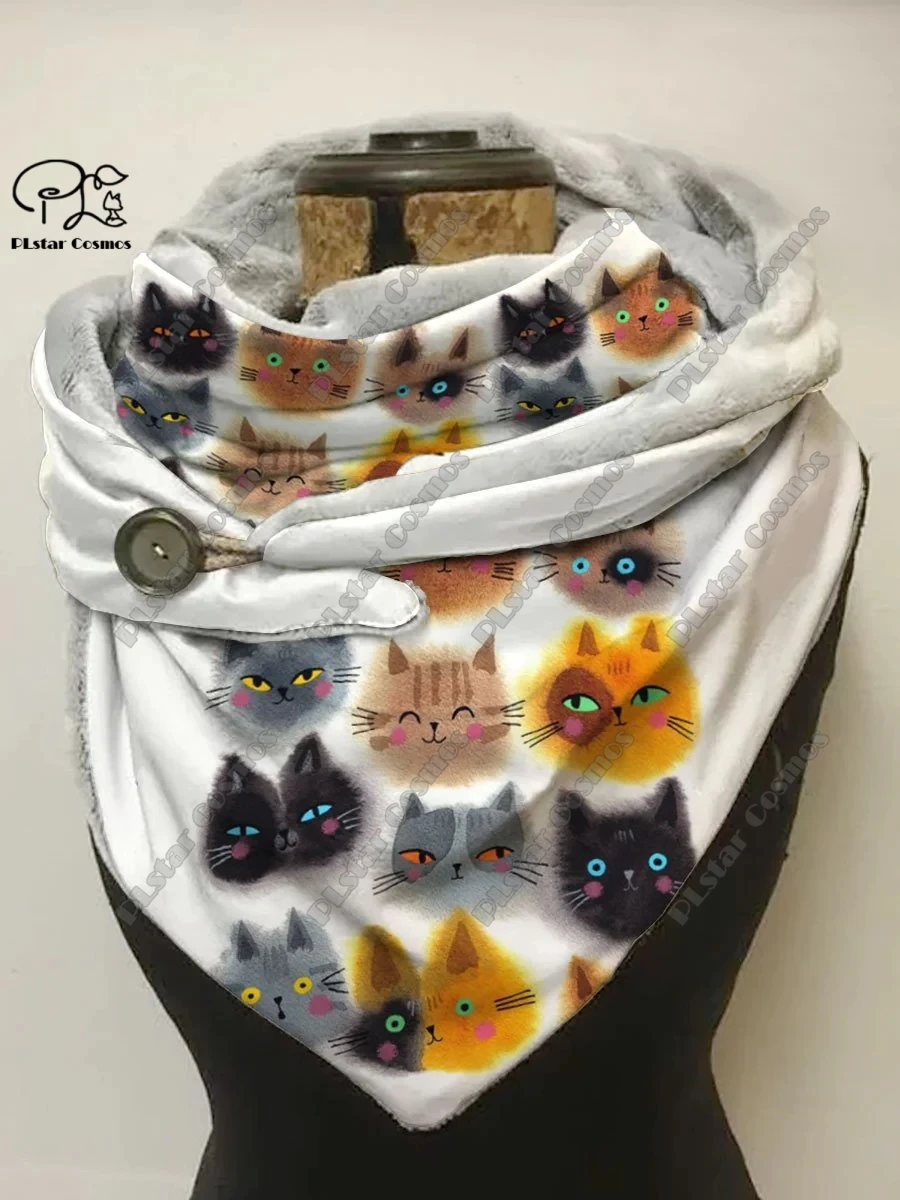 

3D printed animal series cute funny kitten pattern printed warm shawl scarf spring and winter small triangle scarf M-2