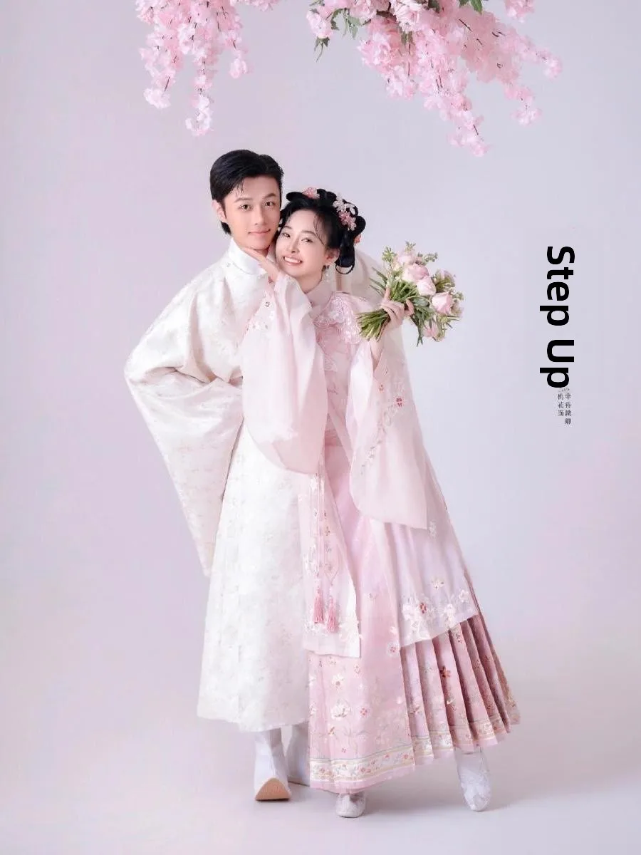 2024 Hanfu Wedding Dr Couple Photoaphy Props Floral Hairpin Pink Ancient Chinese Sle Studio Photo oot Traditional Co...