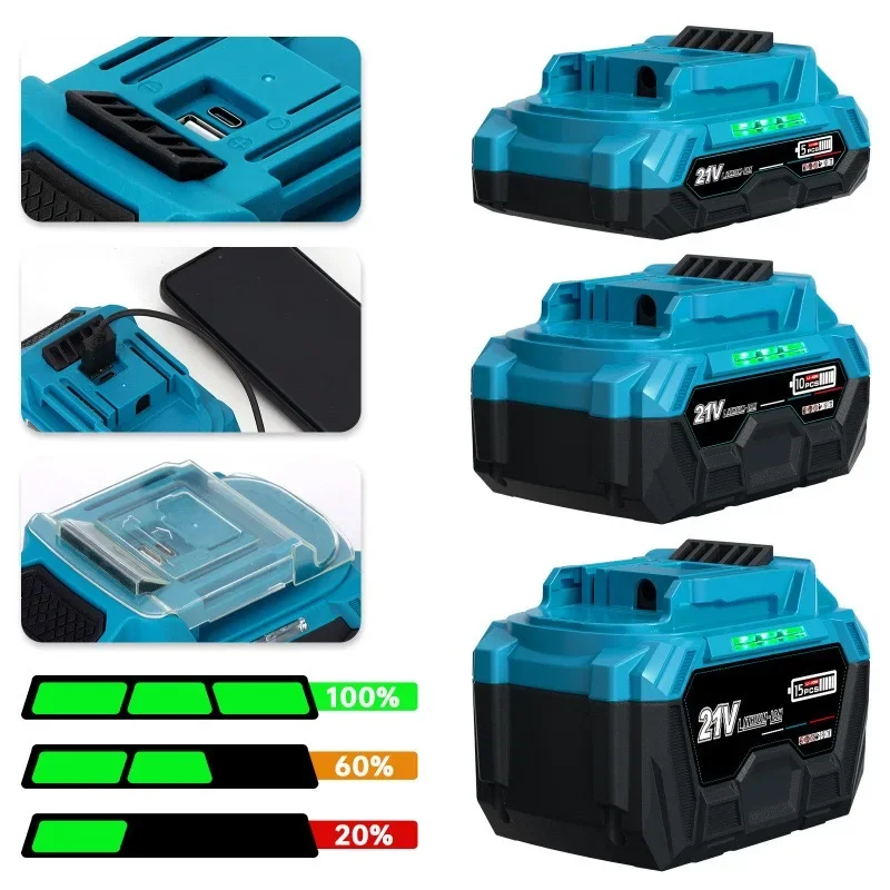 

Original New 21V Li-ion Battery Pack with USB Port for Makita BL1830 BL1830B BL1840 BL1840B BL1850 BL1850B Power Tools Battery