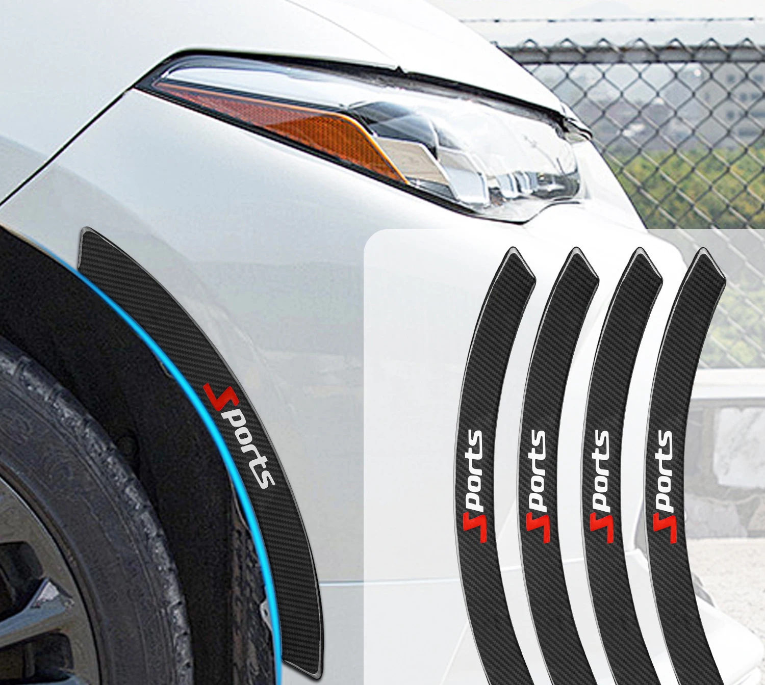 

2PCS/LOT Four-wheel car fender bumpers, made of carbon fiber compound, come with built-in adhesive on the back.