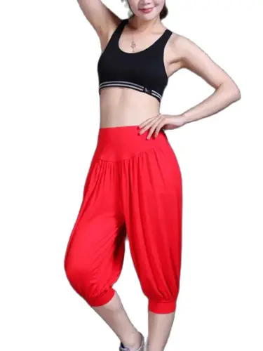 1 unids/lote, pantalones de yoga modal para mujer, pantalones largos hasta la pantorrilla para danza del vientre sólidos de verano para mujer