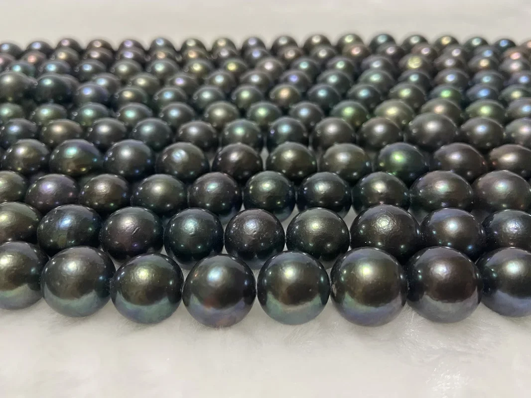 Natural Huge 11-14mm  Sea Genuine Black Round Pearl Necklace Necklace Senior Fashion Fine Anniversary Jewelry Gifts